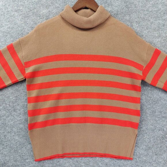 Tahari Turtleneck Sweater Size M Tan Red Stripe Knit Pullover Classic Cozy Chic - Picture 10 of 13